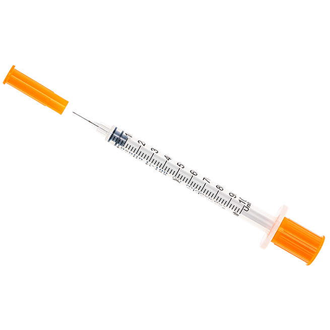 Insulin Syringe with Fixed Needle, Box of 100 - 27G x 8mm
