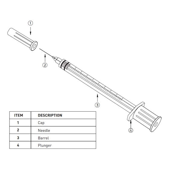 Insulin Syringe with Fixed Needle, Box of 100 - 27G x 13mm