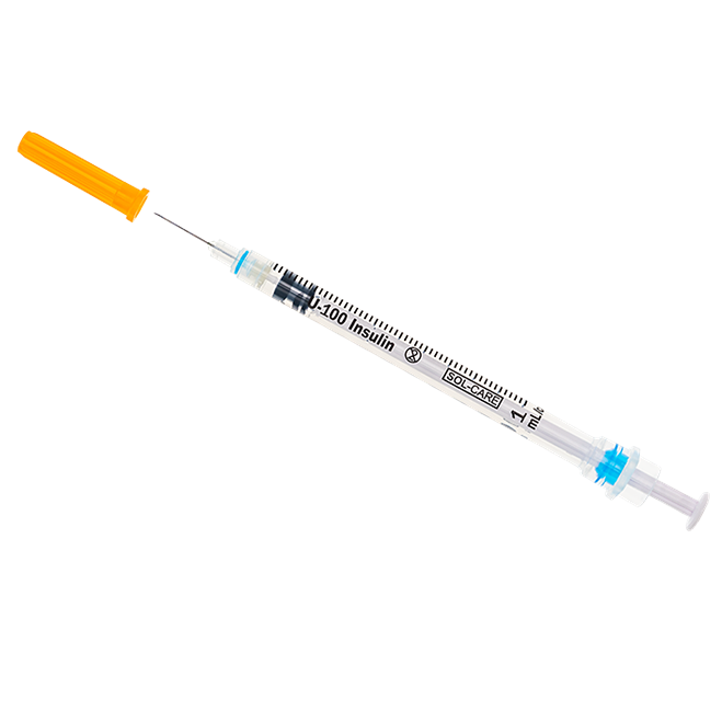Insulin Syringe with Retractable Safety Needle, Box of 100 - 29G x 13mm
